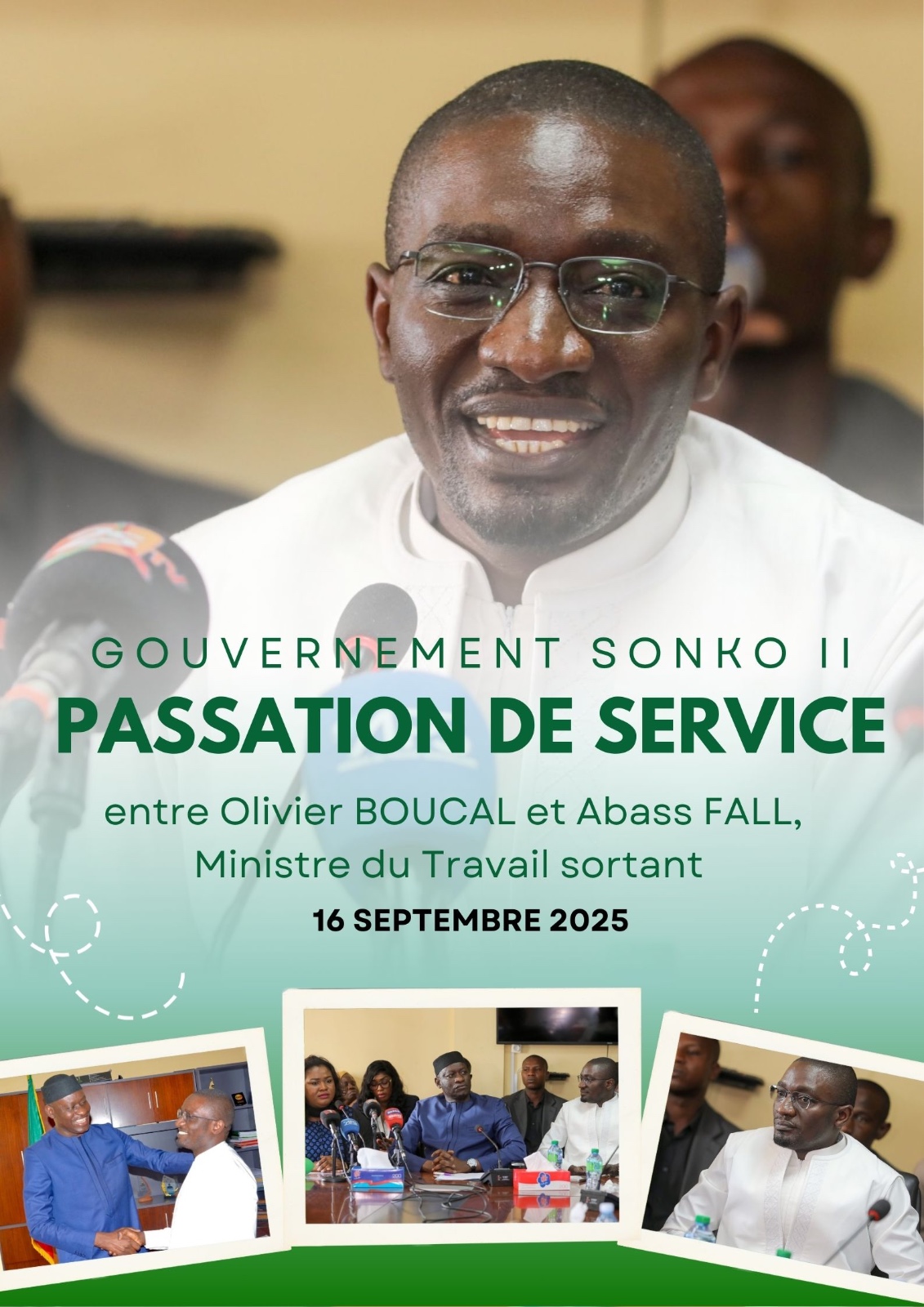 Gouvernement SONKO II : Passage de témoin entre Abass FALL, Ministre du Travail sortant et Olivier BOUCAL